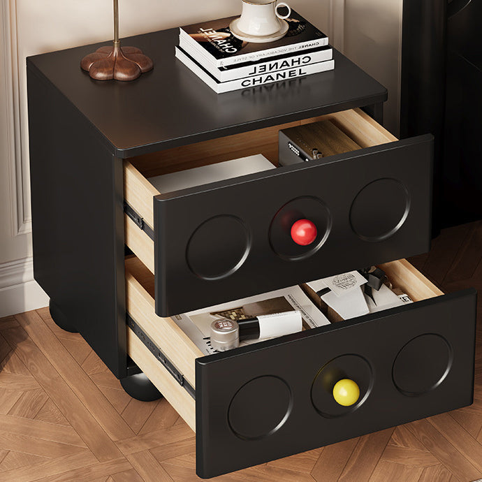 Traditional Vintage Rectangular Rubberwood Solid Wood Multi-layer Board Nightstand 2-Drawer For Bedroom