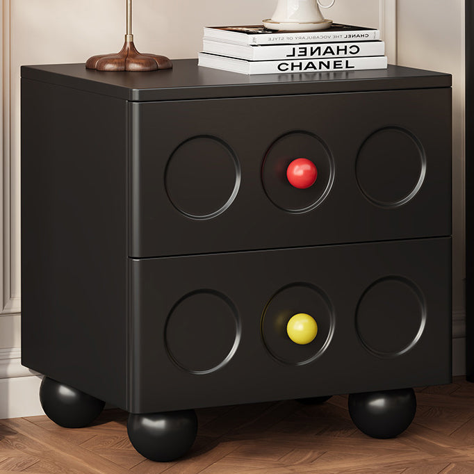 Traditional Vintage Rectangular Rubberwood Solid Wood Multi-layer Board Nightstand 2-Drawer For Bedroom