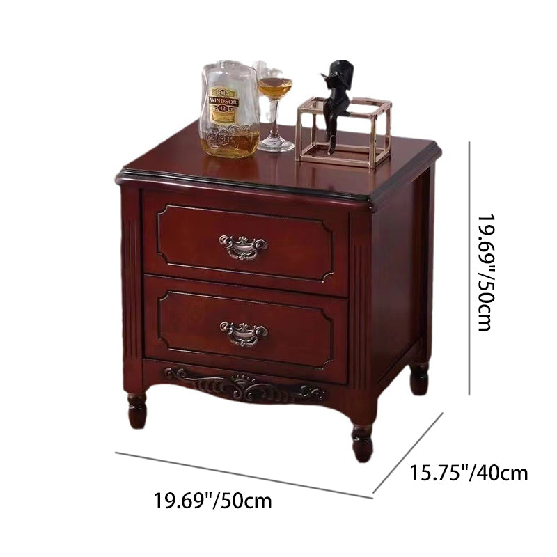 Traditional Vintage Rectangular Solid Wood MDF Nightstand 2-Drawer For Bedroom
