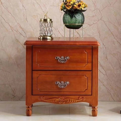 Traditional Vintage Rectangular Solid Wood MDF Nightstand 2-Drawer For Bedroom