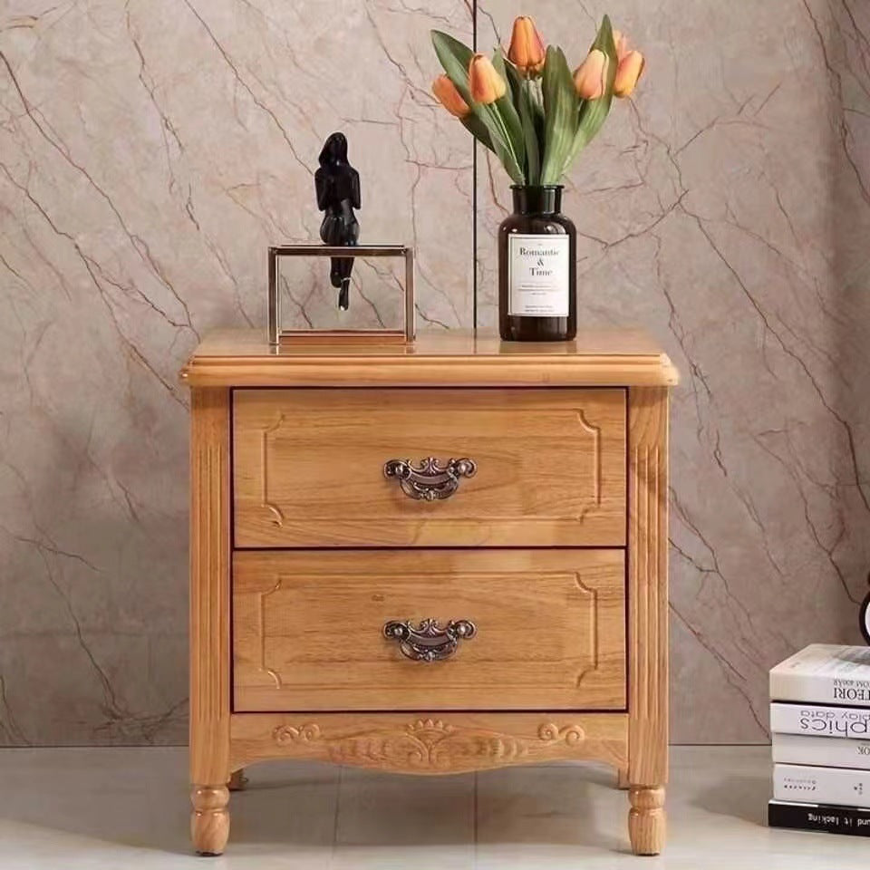 Traditional Vintage Rectangular Solid Wood MDF Nightstand 2-Drawer For Bedroom