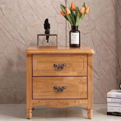 Traditional Vintage Rectangular Solid Wood MDF Nightstand 2-Drawer For Bedroom