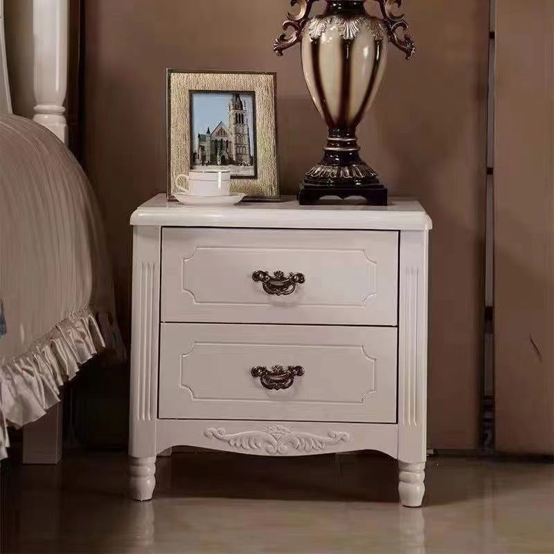 Traditional Vintage Rectangular Solid Wood MDF Nightstand 2-Drawer For Bedroom