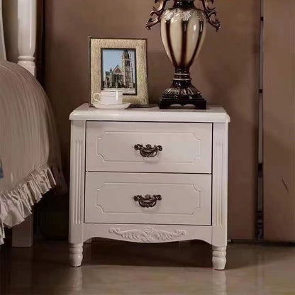Traditional Vintage Rectangular Solid Wood MDF Nightstand 2-Drawer For Bedroom