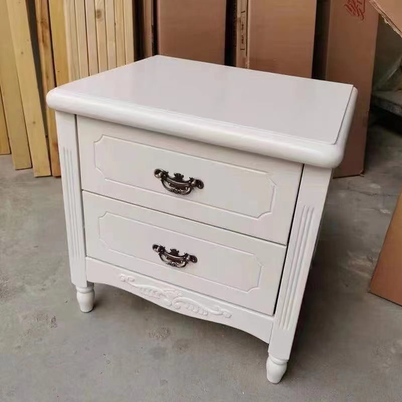 Traditional Vintage Rectangular Solid Wood MDF Nightstand 2-Drawer For Bedroom