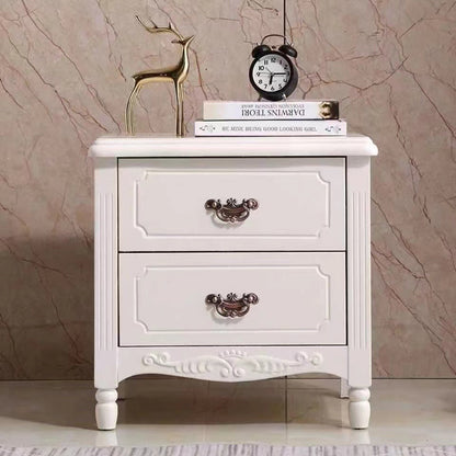 Traditional Vintage Rectangular Solid Wood MDF Nightstand 2-Drawer For Bedroom