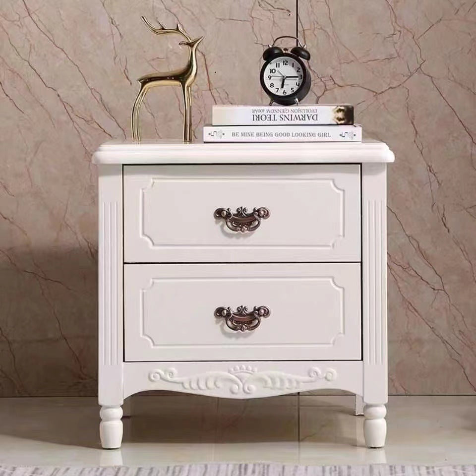 Traditional Vintage Rectangular Solid Wood MDF Nightstand 2-Drawer For Bedroom