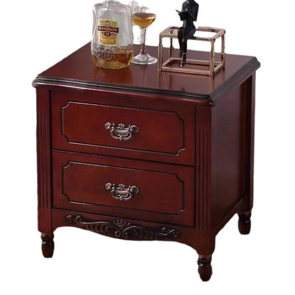 Traditional Vintage Rectangular Solid Wood MDF Nightstand 2-Drawer For Bedroom