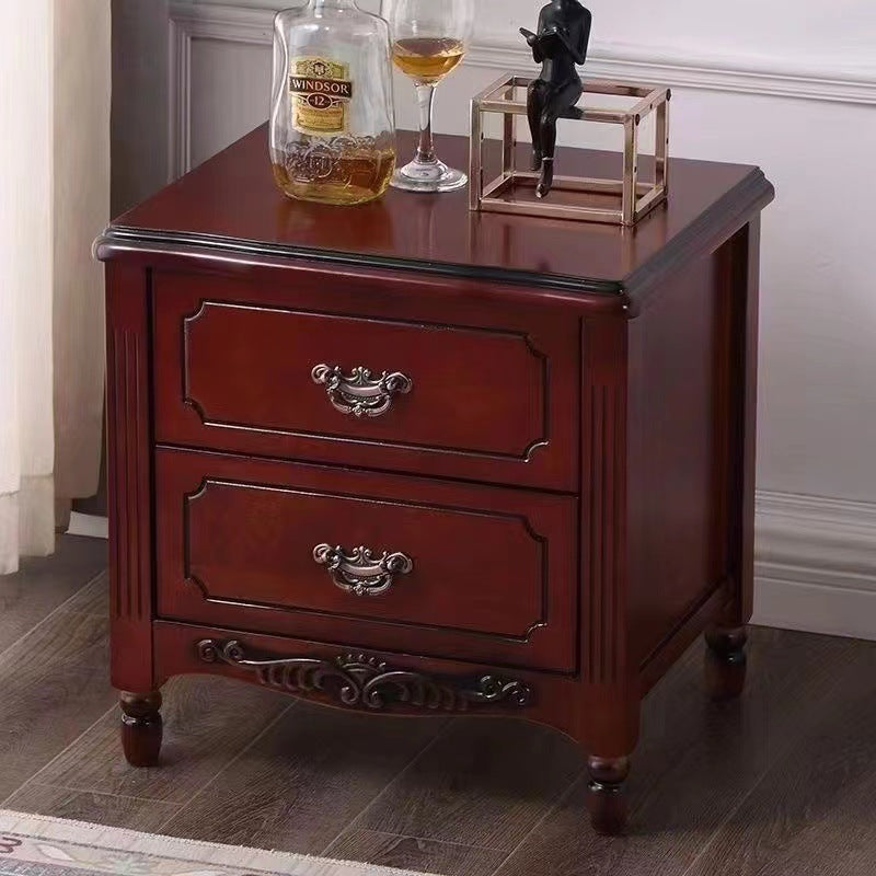 Traditional Vintage Rectangular Solid Wood MDF Nightstand 2-Drawer For Bedroom