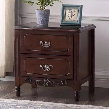 Traditional Vintage Rectangular Solid Wood MDF Nightstand 2-Drawer For Bedroom