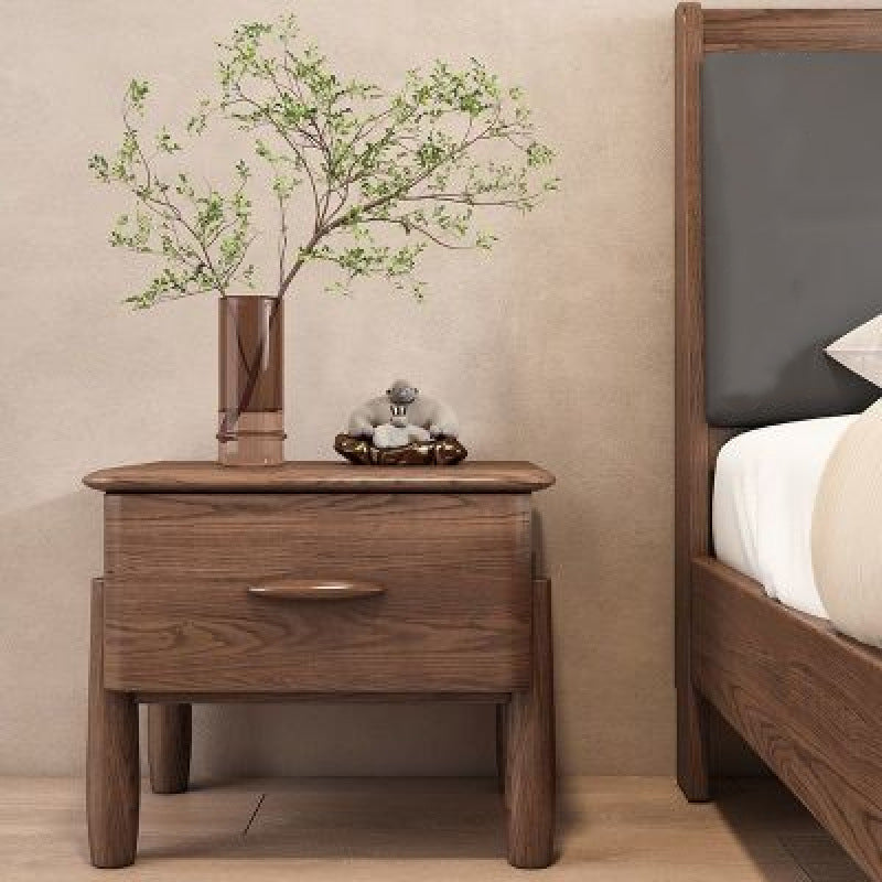 Contemporary Scandinavian Square Ash Wood Solid Wood Multi-layer Board Nightstand 1-Drawer For Bedroom
