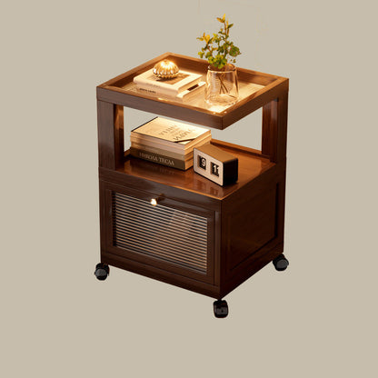Traditional Vintage Square Glass Bamboo Movable Nightstand 1-Cabinet For Bedroom