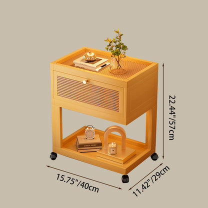 Traditional Vintage Square Glass Bamboo Movable Nightstand 1-Cabinet For Bedroom
