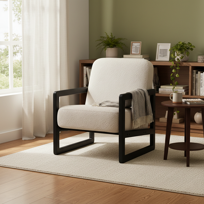 Traditional Vintage Fabric Lamb Fleece Solid Wood Multi-layer Board Sponge Curved Accent Chair Backrest Armrest For Living Room