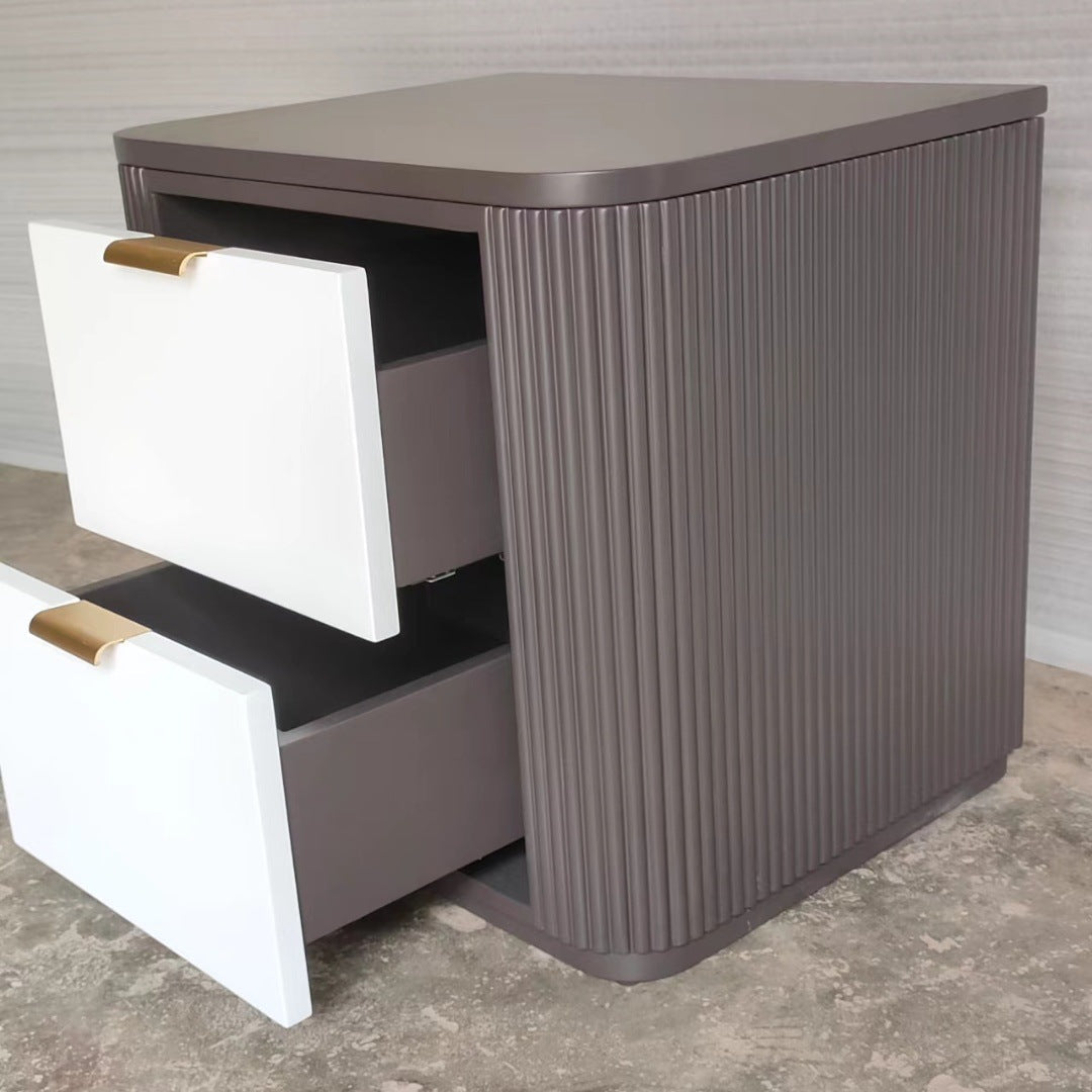 Contemporary Scandinavian Rectangular Solid Wood Multi-layer Board Nightstand 2-Drawer For Bedroom