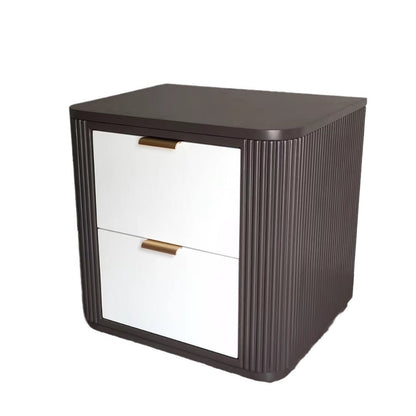 Contemporary Scandinavian Rectangular Solid Wood Multi-layer Board Nightstand 2-Drawer For Bedroom