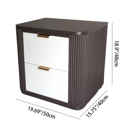 Contemporary Scandinavian Rectangular Solid Wood Multi-layer Board Nightstand 2-Drawer For Bedroom