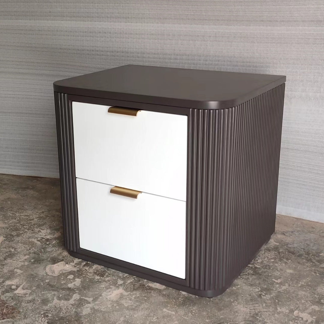 Contemporary Scandinavian Rectangular Solid Wood Multi-layer Board Nightstand 2-Drawer For Bedroom