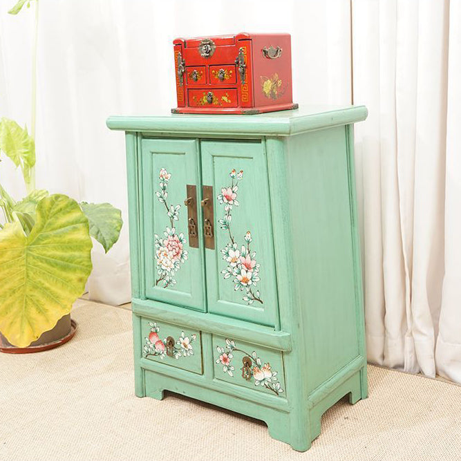 Traditional Vintage Rectangular Elm Wood Elm Wood Multi-layer Board Storage Cabinet 2-Drawer For Bedroom
