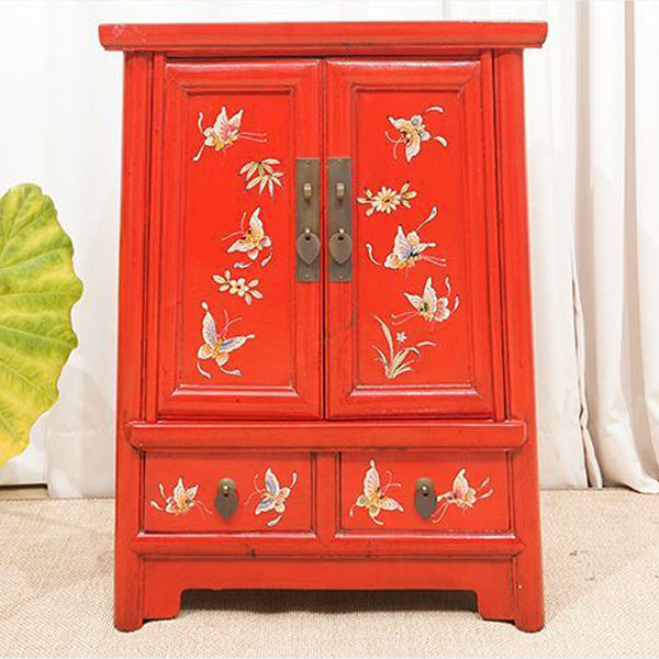 Traditional Vintage Rectangular Elm Wood Elm Wood Multi-layer Board Storage Cabinet 2-Drawer For Bedroom