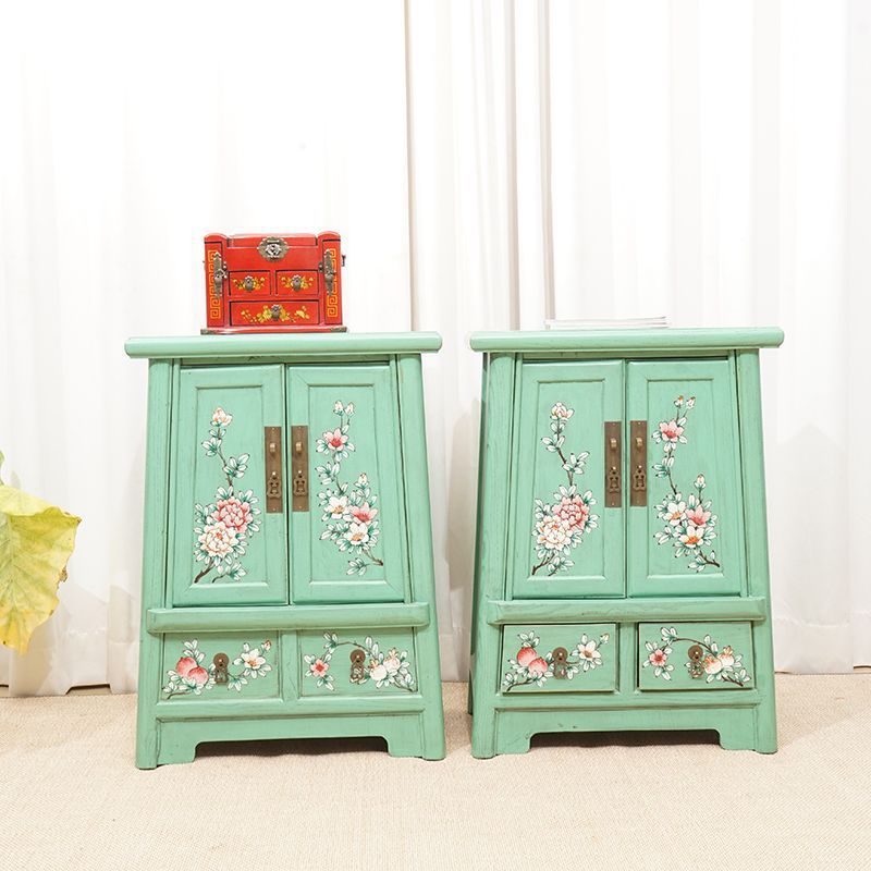 Traditional Vintage Rectangular Elm Wood Elm Wood Multi-layer Board Storage Cabinet 2-Drawer For Bedroom