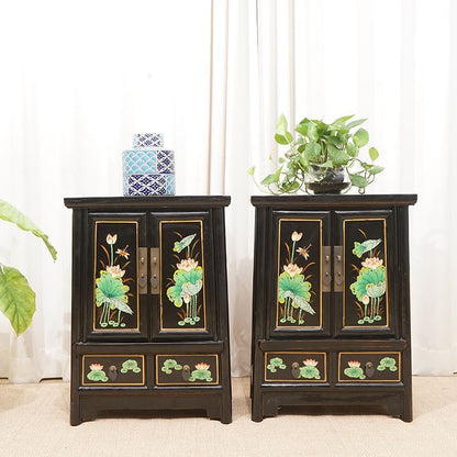 Traditional Vintage Rectangular Elm Wood Elm Wood Multi-layer Board Storage Cabinet 2-Drawer For Bedroom