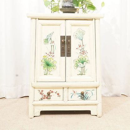 Traditional Vintage Rectangular Elm Wood Elm Wood Multi-layer Board Storage Cabinet 2-Drawer For Bedroom
