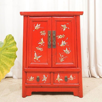 Traditional Vintage Rectangular Elm Wood Elm Wood Multi-layer Board Storage Cabinet 2-Drawer For Bedroom