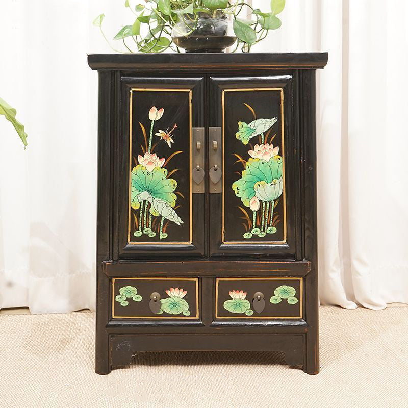 Traditional Vintage Rectangular Elm Wood Elm Wood Multi-layer Board Storage Cabinet 2-Drawer For Bedroom