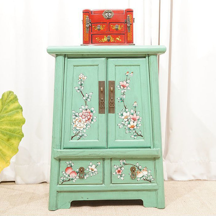 Traditional Vintage Rectangular Elm Wood Elm Wood Multi-layer Board Storage Cabinet 2-Drawer For Bedroom