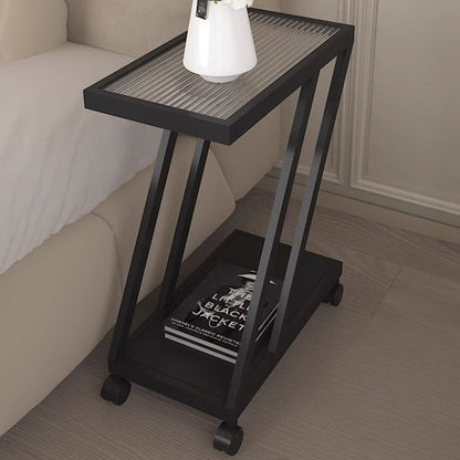 Modern Minimalist Rectangular Glass Iron Movable Side Table 2-Tier For Living Room