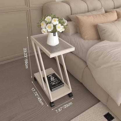 Modern Minimalist Rectangular Glass Iron Movable Side Table 2-Tier For Living Room