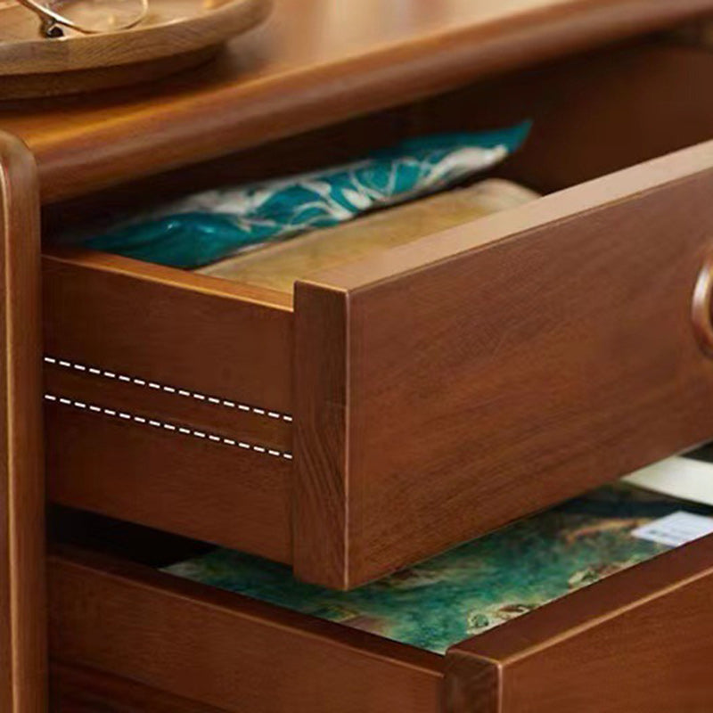 Traditional Vintage Rectangle Pine Wood Rubberwood Solid Wood Multi-layer Board Stainless Steel Nightstand 2-Drawer For Bedroom