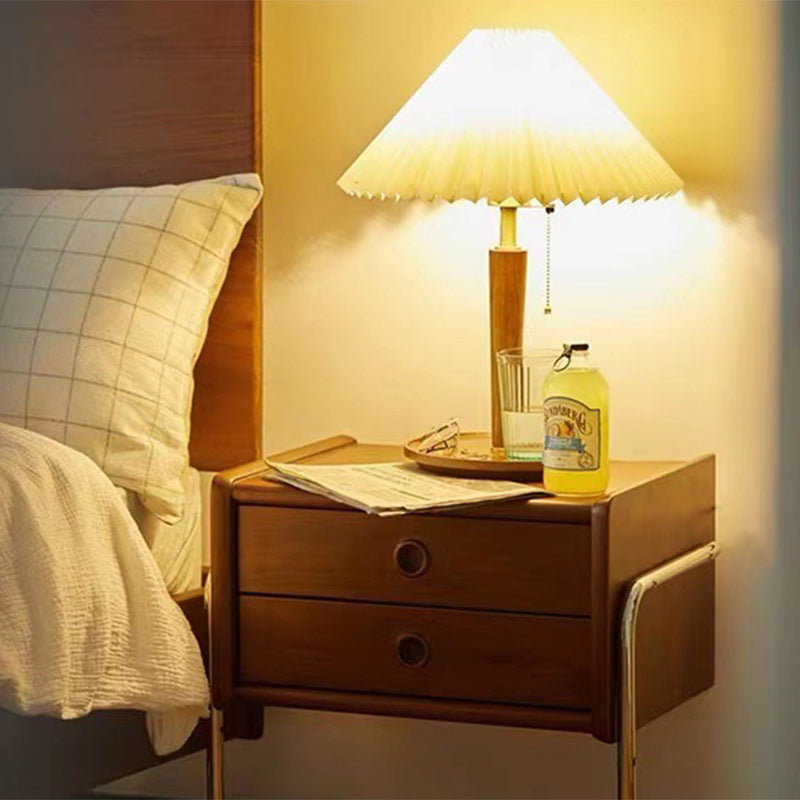 Traditional Vintage Rectangle Pine Wood Rubberwood Solid Wood Multi-layer Board Stainless Steel Nightstand 2-Drawer For Bedroom