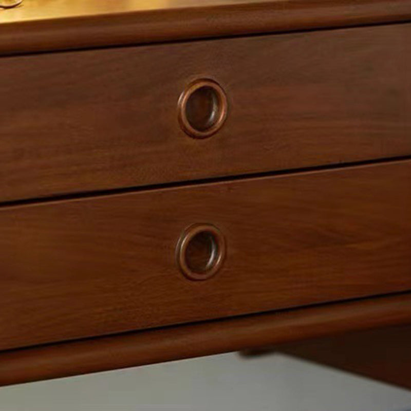 Traditional Vintage Rectangle Pine Wood Rubberwood Solid Wood Multi-layer Board Stainless Steel Nightstand 2-Drawer For Bedroom