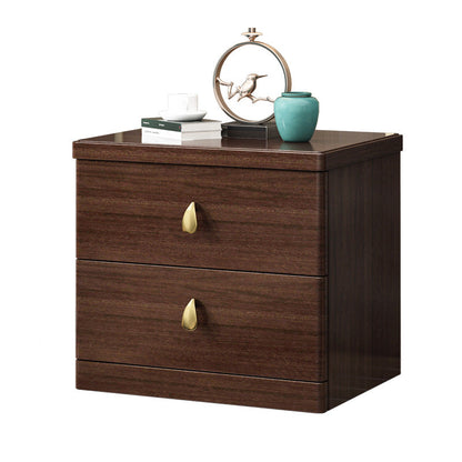 Traditional Chinese Rectangular Rubberwood Solid Wood Multi-layer Board Nightstand 2-Drawer For Bedroom