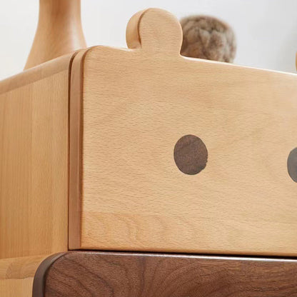 Contemporary Creative Kids Bear Shape Solid Wood Walnut Wood Nightstand 2-Drawer For Bedroom