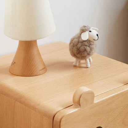 Contemporary Creative Kids Bear Shape Solid Wood Walnut Wood Nightstand 2-Drawer For Bedroom