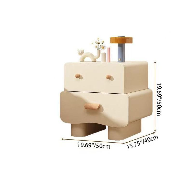 Modern Minimalist Rectangular Solid Wood Multi-layer Board Faux Leather Nightstand 2-Drawer For Bedroom