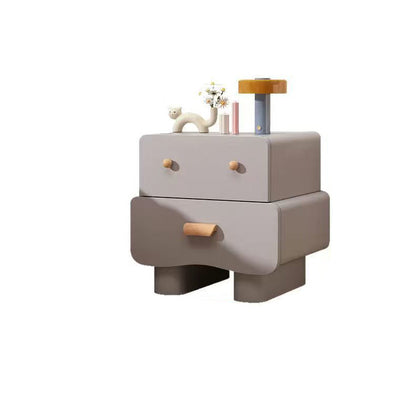 Modern Minimalist Rectangular Solid Wood Multi-layer Board Faux Leather Nightstand 2-Drawer For Bedroom