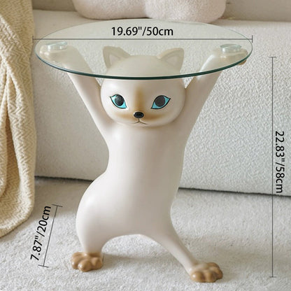 Contemporary Creative Cat Shape Glass Resin Side Table 1-Tier For Living Room