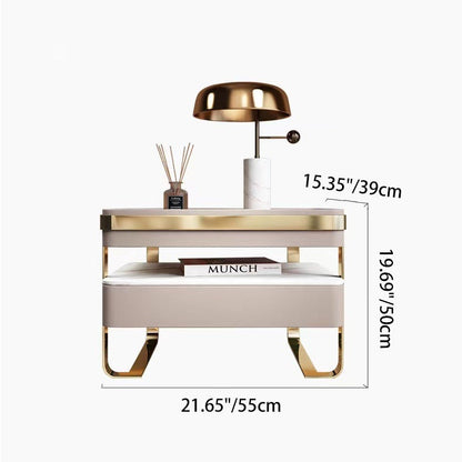 Contemporary Scandinavian Rectangular Glass Sintered Stone Solid Wood Multi-layer Board Stainless Steel Faux Leather Velvet Nightstand 1-Drawer For Bedroom