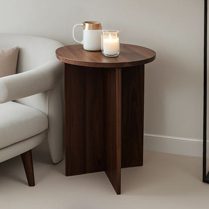 Contemporary Simplicity Round Solid Wood Compressed Particle Board Side Table 1-Tier For Living Room