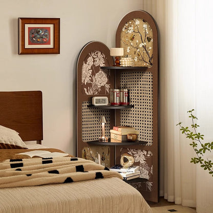 Traditional Chinese Double-Arched Shape MDF Corner Shelf Unit 4-Tier For Living Room