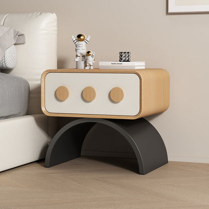 Contemporary Scandinavian Rectangle Solid Wood Multi-layer Board Pine Wood Faux Leather Carbon Steel Nightstand 1-Drawer For Bedroom