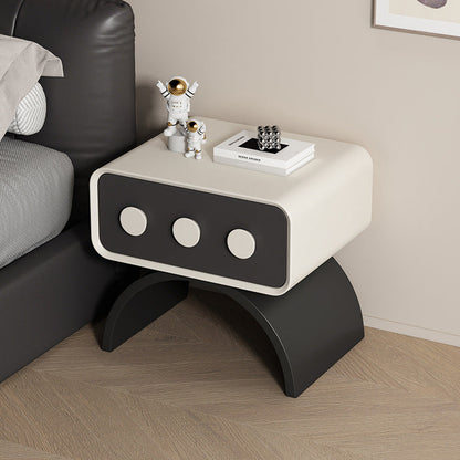 Contemporary Scandinavian Rectangle Solid Wood Multi-layer Board Pine Wood Faux Leather Carbon Steel Nightstand 1-Drawer For Bedroom