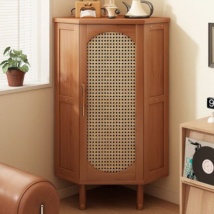 Modern Minimalist Triangle Rectangular Bamboo Glass Plastic Weaving Corner Storage Cabinet 1-Drawer For Bedroom