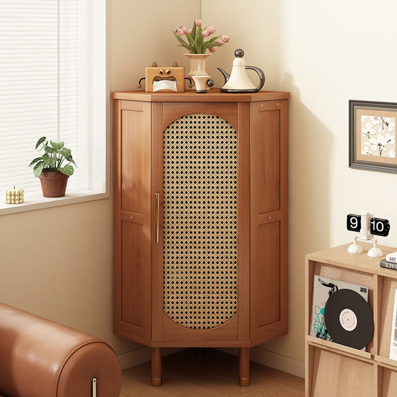 Modern Minimalist Triangle Rectangular Bamboo Glass Plastic Weaving Corner Storage Cabinet 1-Drawer For Bedroom