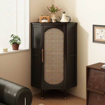 Modern Minimalist Triangle Rectangular Bamboo Glass Plastic Weaving Corner Storage Cabinet 1-Drawer For Bedroom