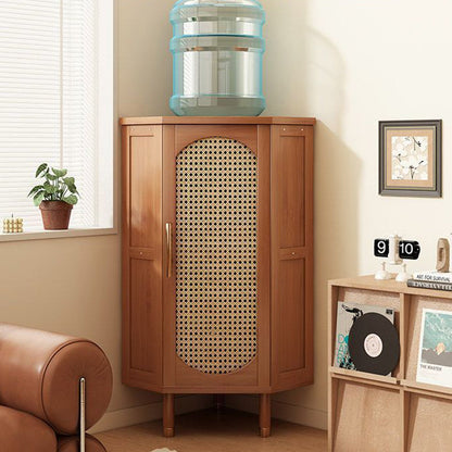 Modern Minimalist Triangle Rectangular Bamboo Glass Plastic Weaving Corner Storage Cabinet 1-Drawer For Bedroom